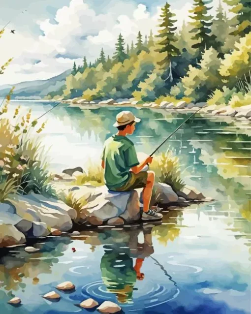 Boy Fishing Diamond Painting