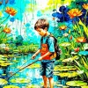 Boy Fishing In Pond Diamond Painting
