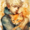 Boy Hugging Cat Art Diamond Painting
