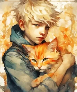 Boy Hugging Cat Art Diamond Painting