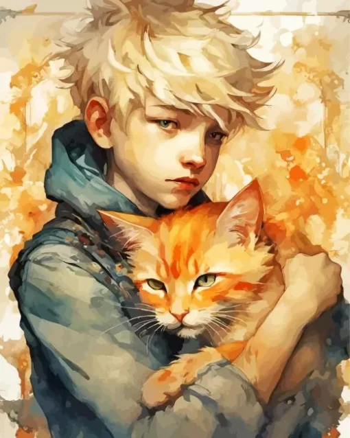 Boy Hugging Cat Art Diamond Painting
