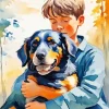 Boy Hugging Dog Art Diamond Painting