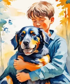 Boy Hugging Dog Art Diamond Painting