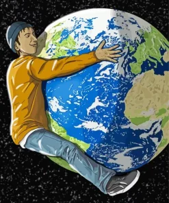 Boy Hugging Earth Diamond Painting