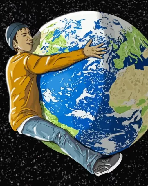 Boy Hugging Earth Diamond Painting