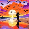 Boy With Guitar Silhouette At Sunset Diamond Painting