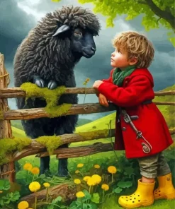 Boy With Sheep Diamond Painting