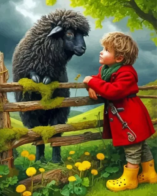 Boy With Sheep Diamond Painting