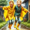Boys Jumping In Puddle Diamond Painting
