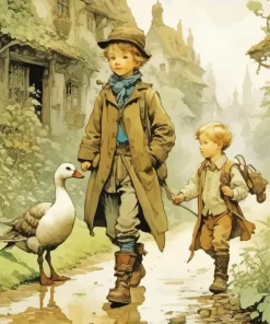 Boys With Goose Diamond Painting