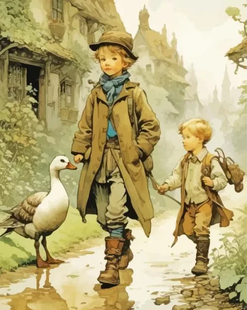 Boys With Goose Diamond Painting