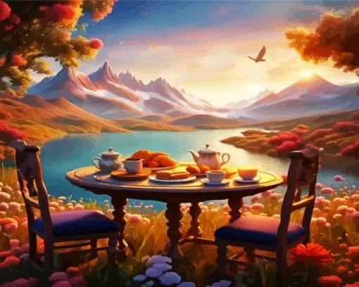 Breakfast in Mountains Diamond Painting
