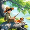 Cartoon Boy And His Dog Diamond Painting