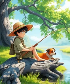 Cartoon Boy And His Dog Diamond Painting