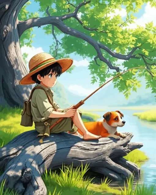 Cartoon Boy And His Dog Diamond Painting