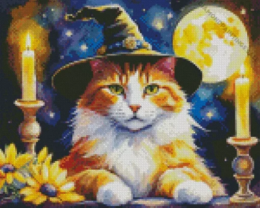 Cat Witch And Candle Diamond Painting
