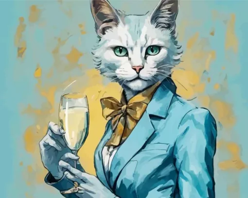 Classy Drinking Cat Diamond Painting