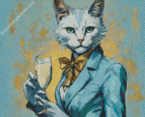 Classy Drinking Cat Diamond Painting