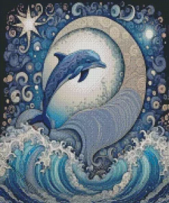 Cool Dolphin And Moon Diamond Painting