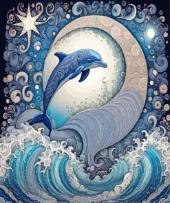 Cool Dolphin And Moon Diamond Painting