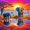 Cool Elephant And Sunset Art Diamond Painting