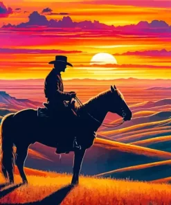 Cowboy Riding Into Sunset Diamond Painting