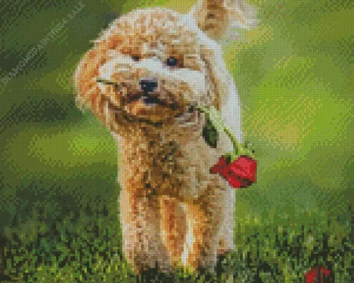Dog Holding A Rose Diamond Painting