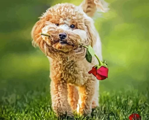 Dog Holding A Rose Diamond Painting