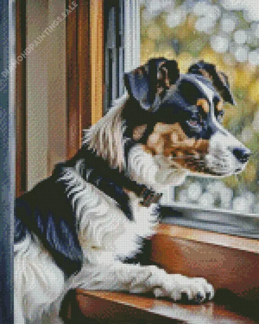 Dog Looking Out Of Window Diamond Painting