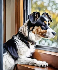 Dog Looking Out Of Window Diamond Painting