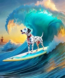 Dog On A Surfboard Art Diamond Painting
