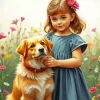 Dog With A Cute Girl Diamond Painting