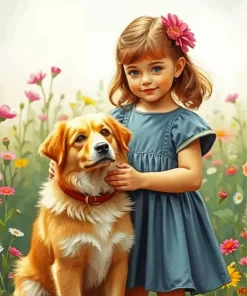 Dog With A Cute Girl Diamond Painting