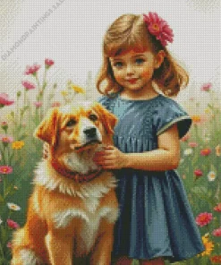 Dog With A Cute Girl Diamond Painting