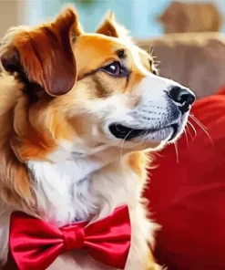 Dog With Red Bow Diamond Painting