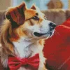 Dog With Red Bow Diamond Painting