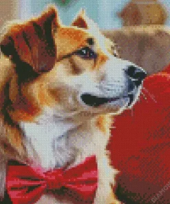 Dog With Red Bow Diamond Painting