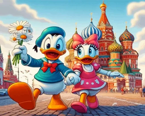 Donald Duck With Daisy In Russia Diamond Painting