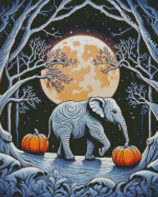 Elephant And Moon Diamond Painting