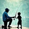 Father And Son Fishing Silhouette Art Diamond Painting