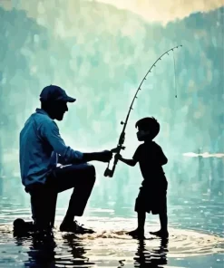 Father And Son Fishing Silhouette Art Diamond Painting