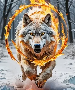 Fire And Ice Wolf Diamond Painting