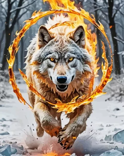 Fire And Ice Wolf Diamond Painting