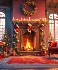 Fireplace Christmas Diamond Painting