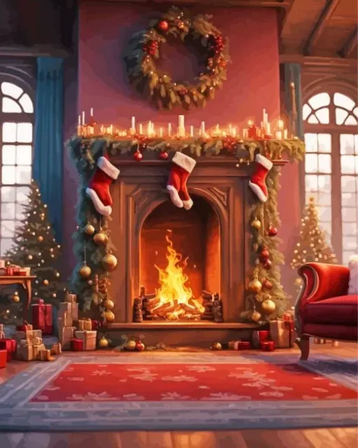 Fireplace Christmas Diamond Painting