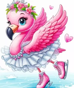 Flamingo Ice Skating Diamond Painting
