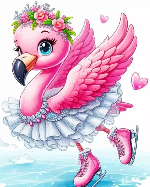 Flamingo Ice Skating Diamond Painting