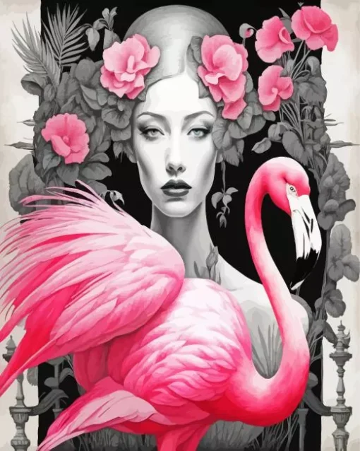 Flamingo Lady Diamond Painting