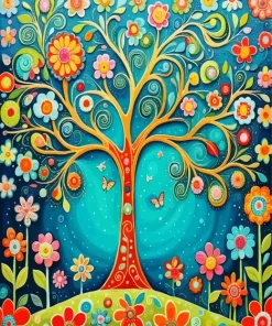 Folk Art Tree Diamond Painting