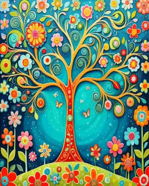 Folk Art Tree Diamond Painting
